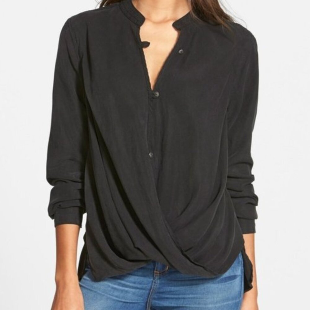 NEW Blank NYC Tencil Surplice Button-Down Shirt in Black - M